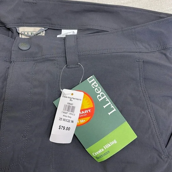 L.L.BEAN MEN'S CRESTA HIKING DWR PANTS STANDARD FIT 35 x 32” Gray New with Tags
